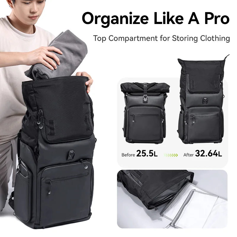 Ulanzi BT01 Business Travel Backpack 25.5-32.64L Capacity for Outdoor Photography Short Trip Water-repellent Fabric Camera Bag