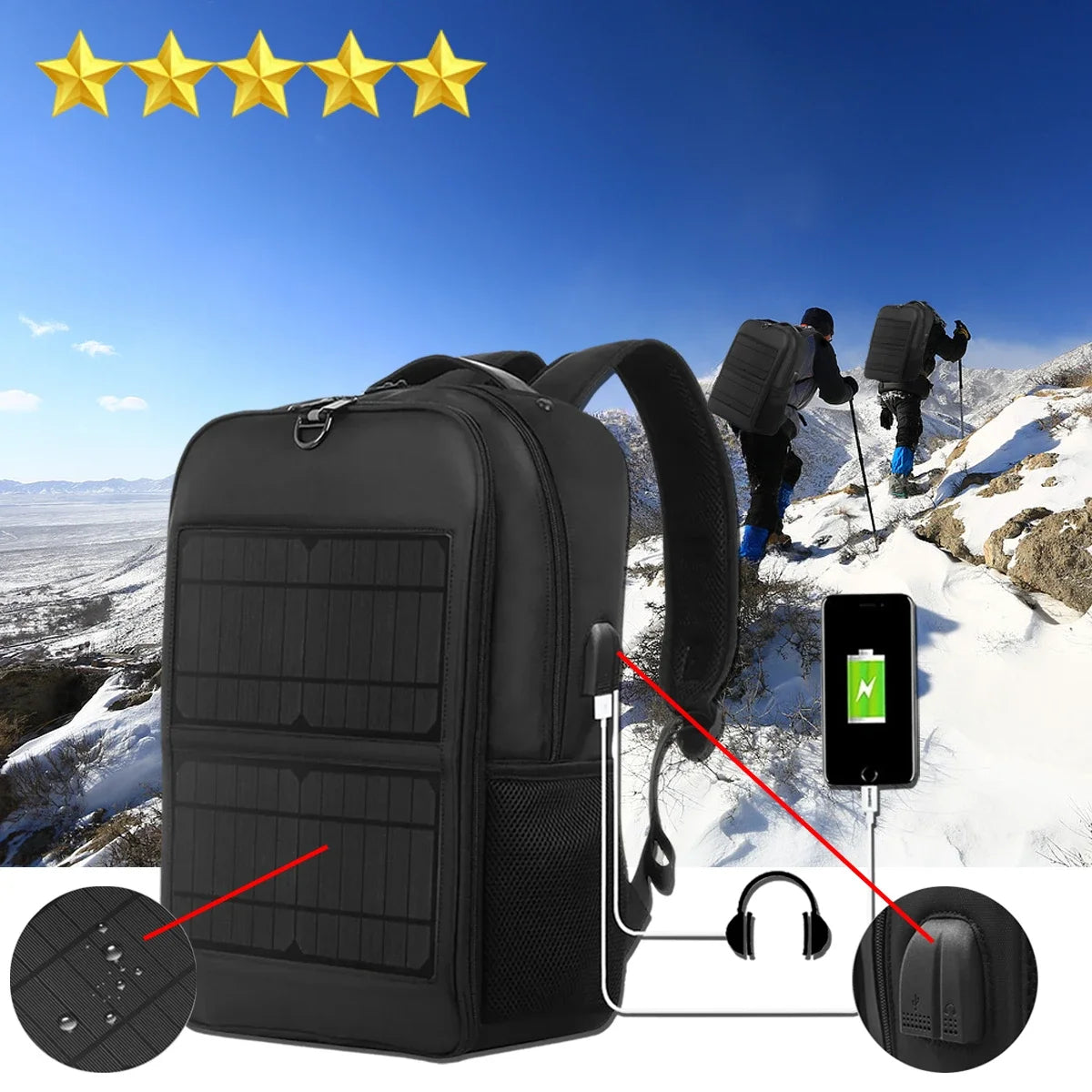 Men's Backpacks Solar Backpack USB Mobile Phone Charging Travel  Ryanair Luxury Bag 2024 Tactical Military Waterproof