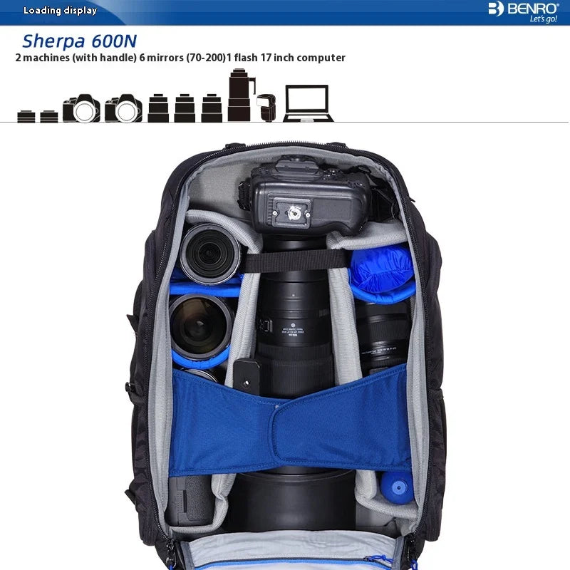 BENRO Sherp600N Professional Shoulder Camera Bag Backpack for Nikon Canon 400 500 300mm 100-400 Large Fixed Focus Birding Storag